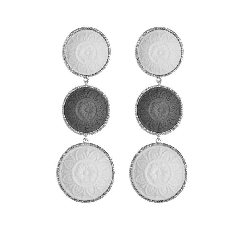 Rhodium Plated Sterling Silver Rosa Earrings in Black and White For Sale