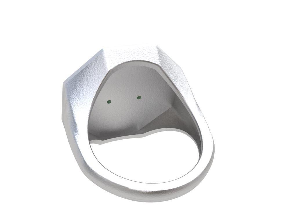 For Sale:  Rhodium White Colorado Cougar Signet Ring with Tsavorite Eyes 9