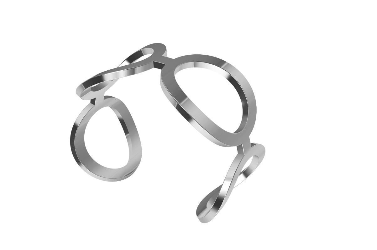 Contemporary Rhodium White on Sterling Four Ovals Cuff Bracelet For Sale
