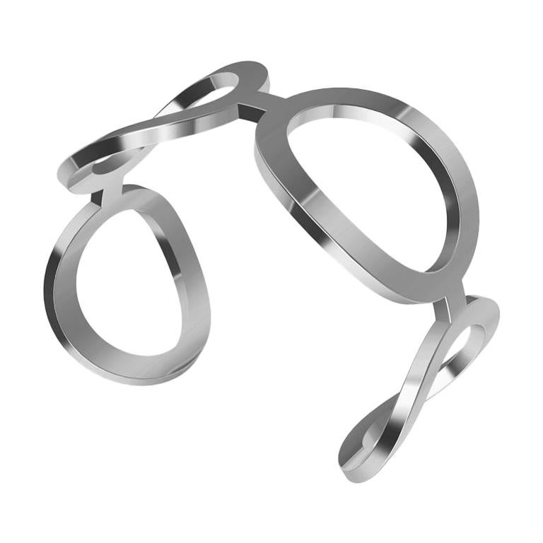 Rhodium White on Sterling Four Ovals Cuff Bracelet For Sale
