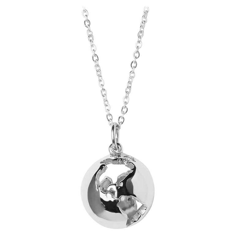 Rhodium World Globe Necklace Classic by Cristina Ramella For Sale