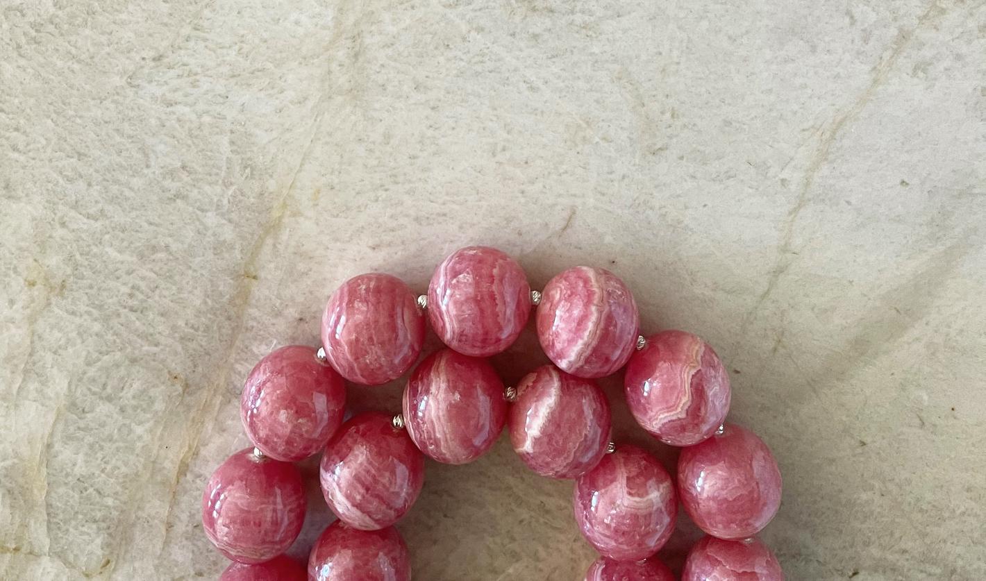 Natural Rhodochrosite 19mm Round Beaded Necklace with Interlocking Ring Clasp 1