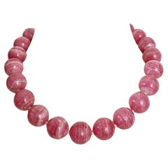 Natural Rhodochrosite 19mm Round Beaded Necklace with Interlocking Ring Clasp