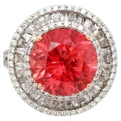 Anello aureola con rodocrosite e diamanti