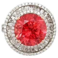 Vintage Rhodochrosite and Diamond Halo Ring 