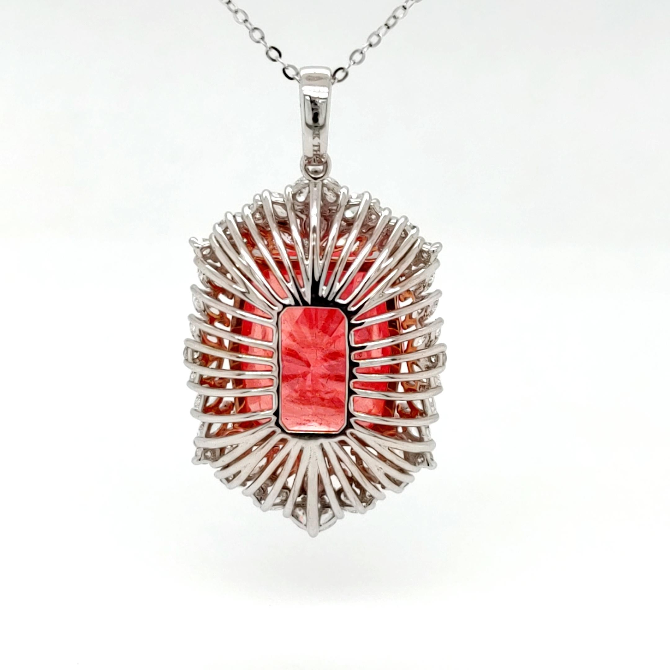 Artisan Rhodochrosite and Diamond Pendant Necklace  For Sale