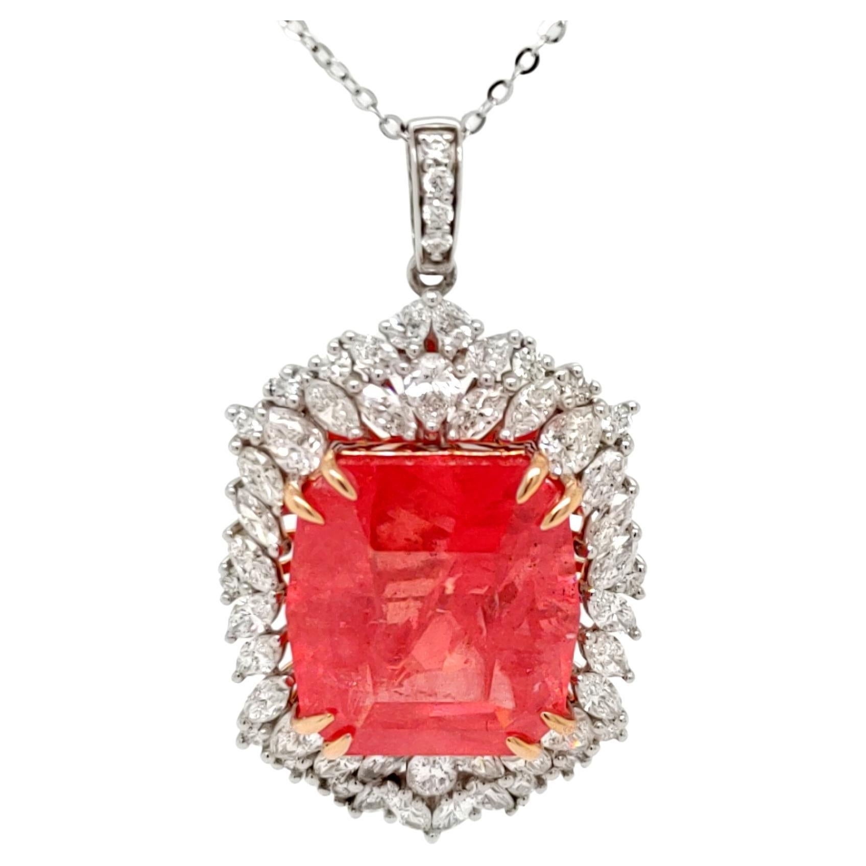 Rhodochrosite and Diamond Pendant Necklace  For Sale