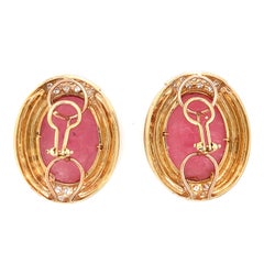 Rhodochrosite and Diamond Yellow Gold Earrings, circa 1960s