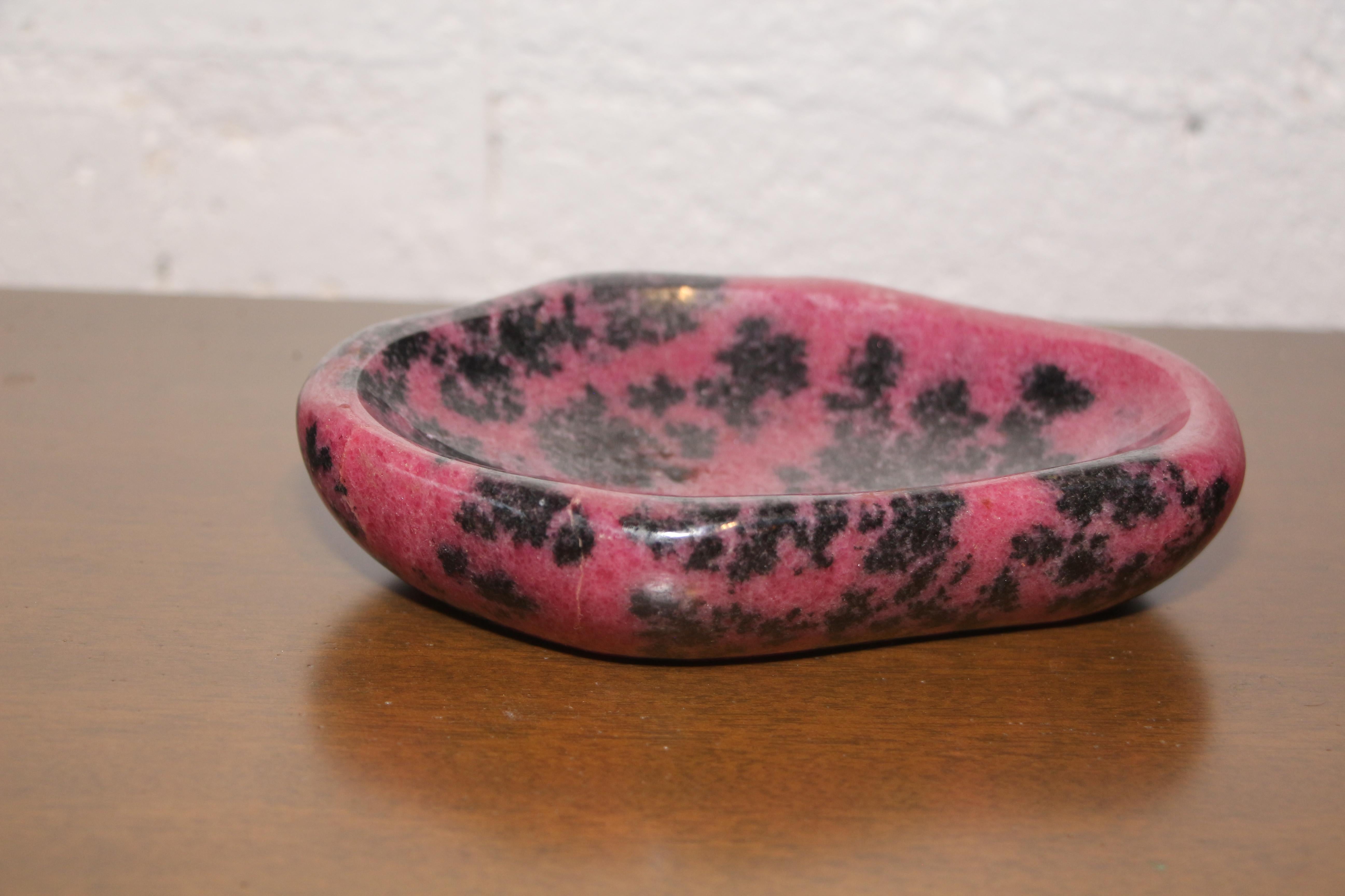 A pair of Mineral Specimen bowls, one is Sodalite and the other in the rarer and more collectible Rhodochrosite. If you are interested in this mineral, please be sure to have a look at a Rhodochrosite box we have listed as well. The Rhodochrosite