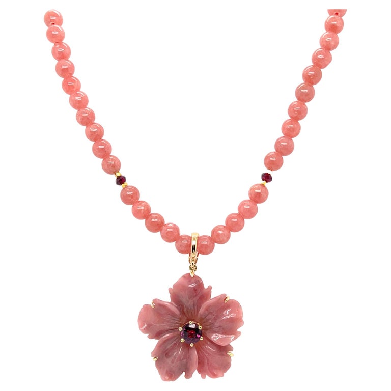 Pink Rhodochrosite Knotted Necklace For Sale at 1stDibs | rhodochrosite  bead necklace