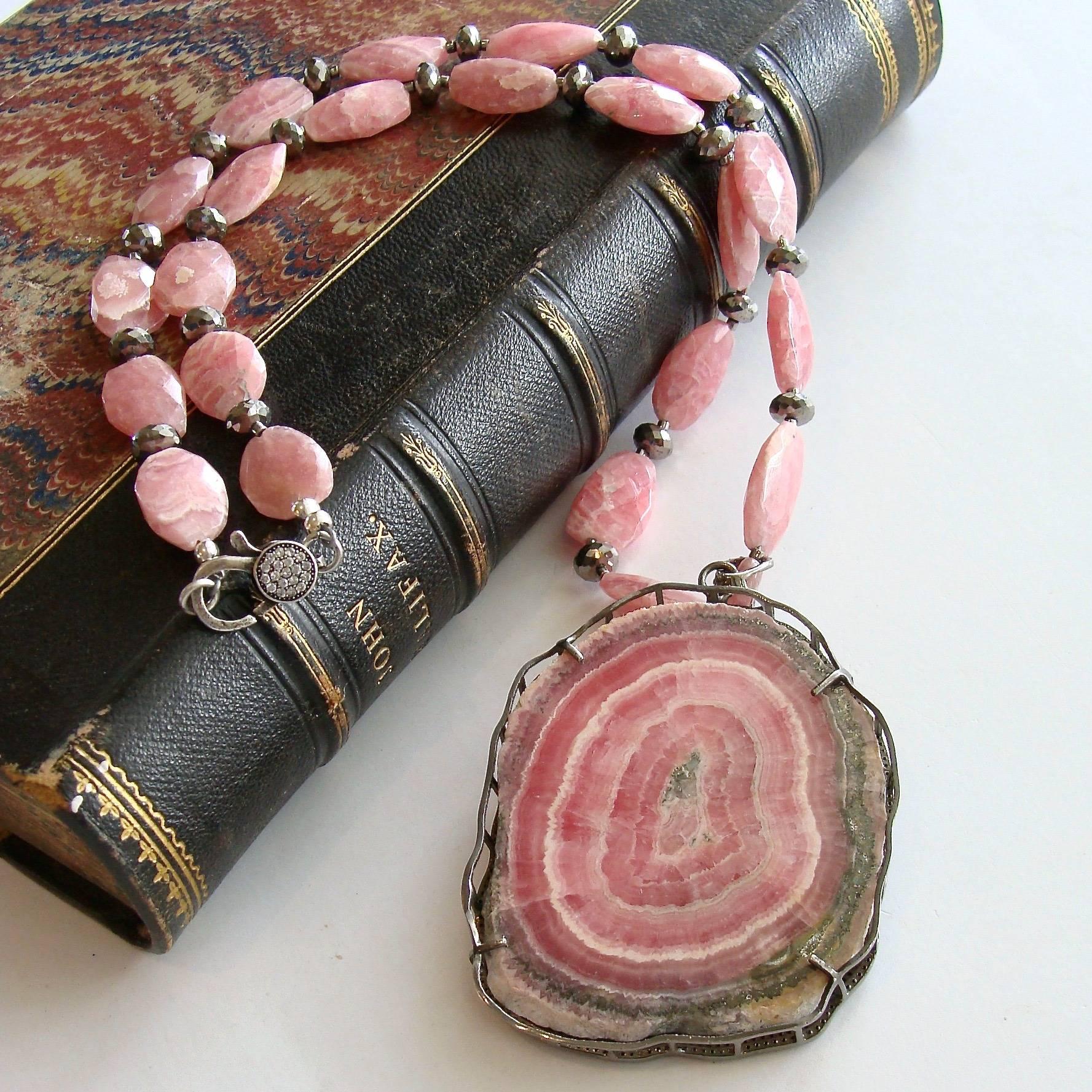 Artisan Rhodochrosite Diamond Pyrite Necklace