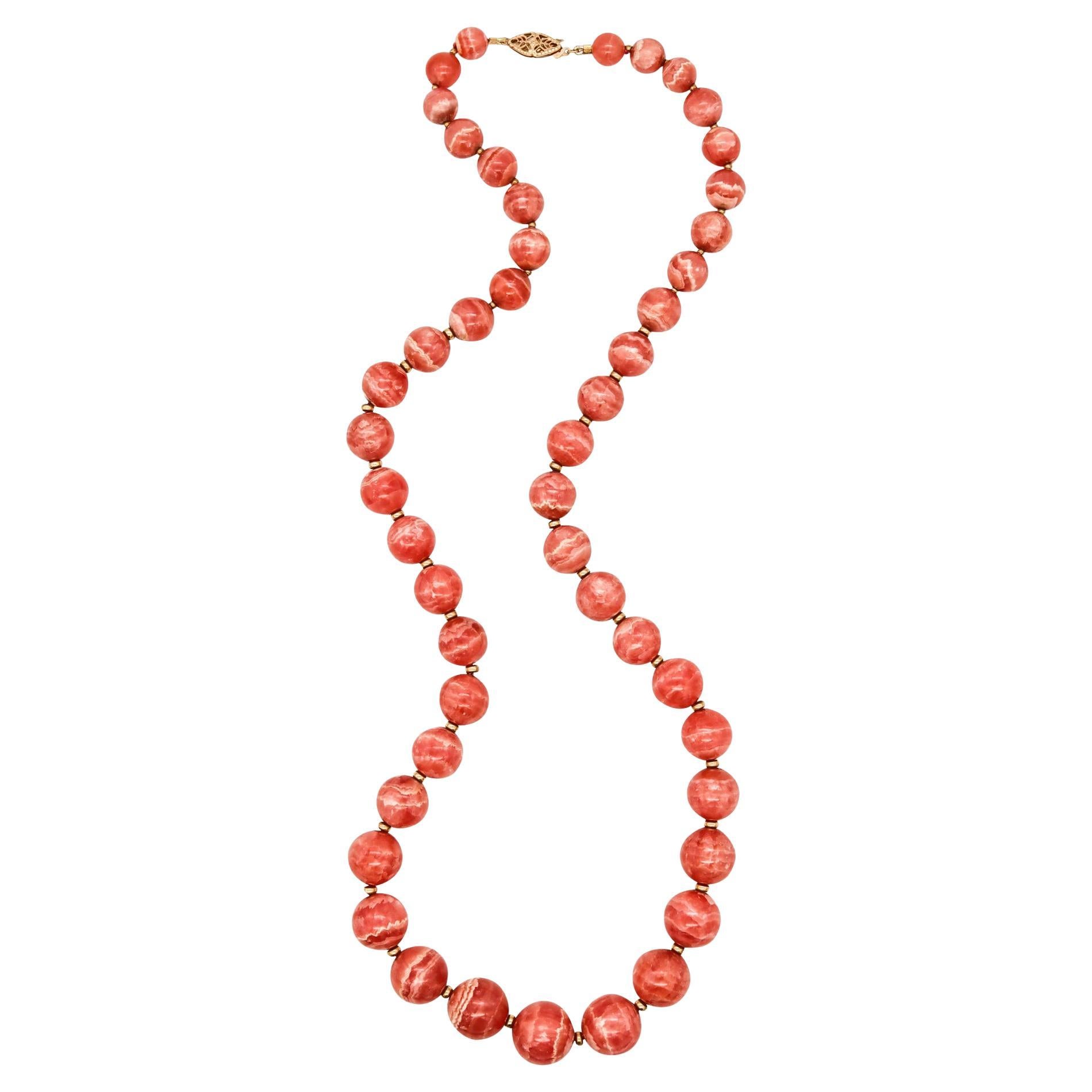 Rhodochrosite Graduated Necklace in 18Kt Gold with 645.25 Cts Superb Gemstones For Sale