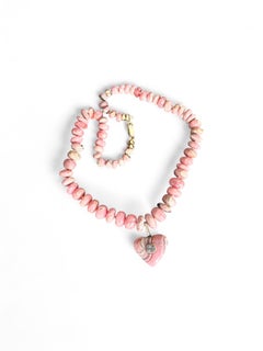 Rhodochrosite Heart Necklace with Spinel, Diamonds & 14k Gold