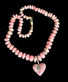 Rhodochrosite Heart Necklace with Spinel, Diamonds & 14k Gold