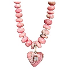 Rhodochrosite Heart Necklace with Spinel, Diamonds & 14k Gold