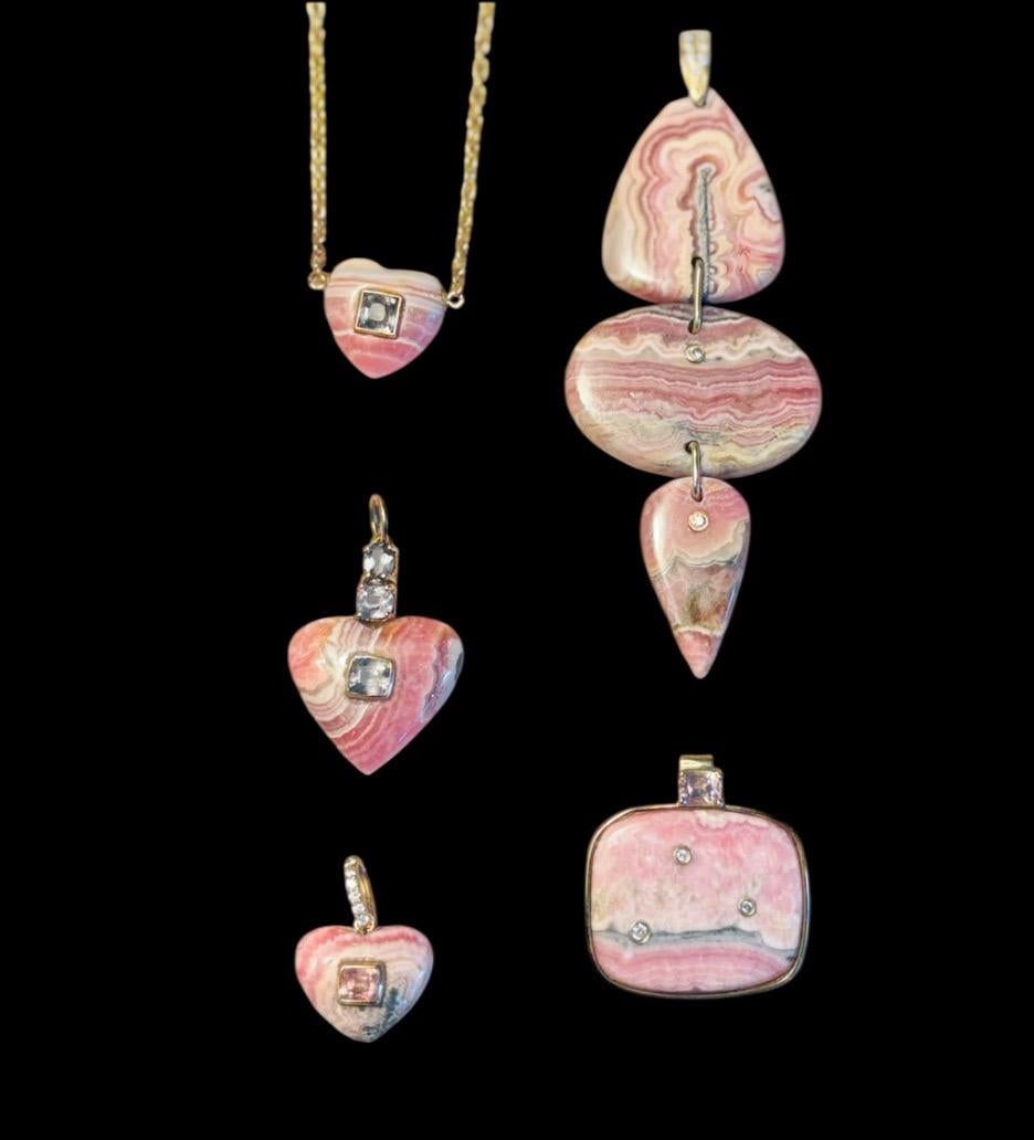 Collier coeur en rhodochrosite avec spinelle sur chaîne à maillons ovale en or 14k en vente 8