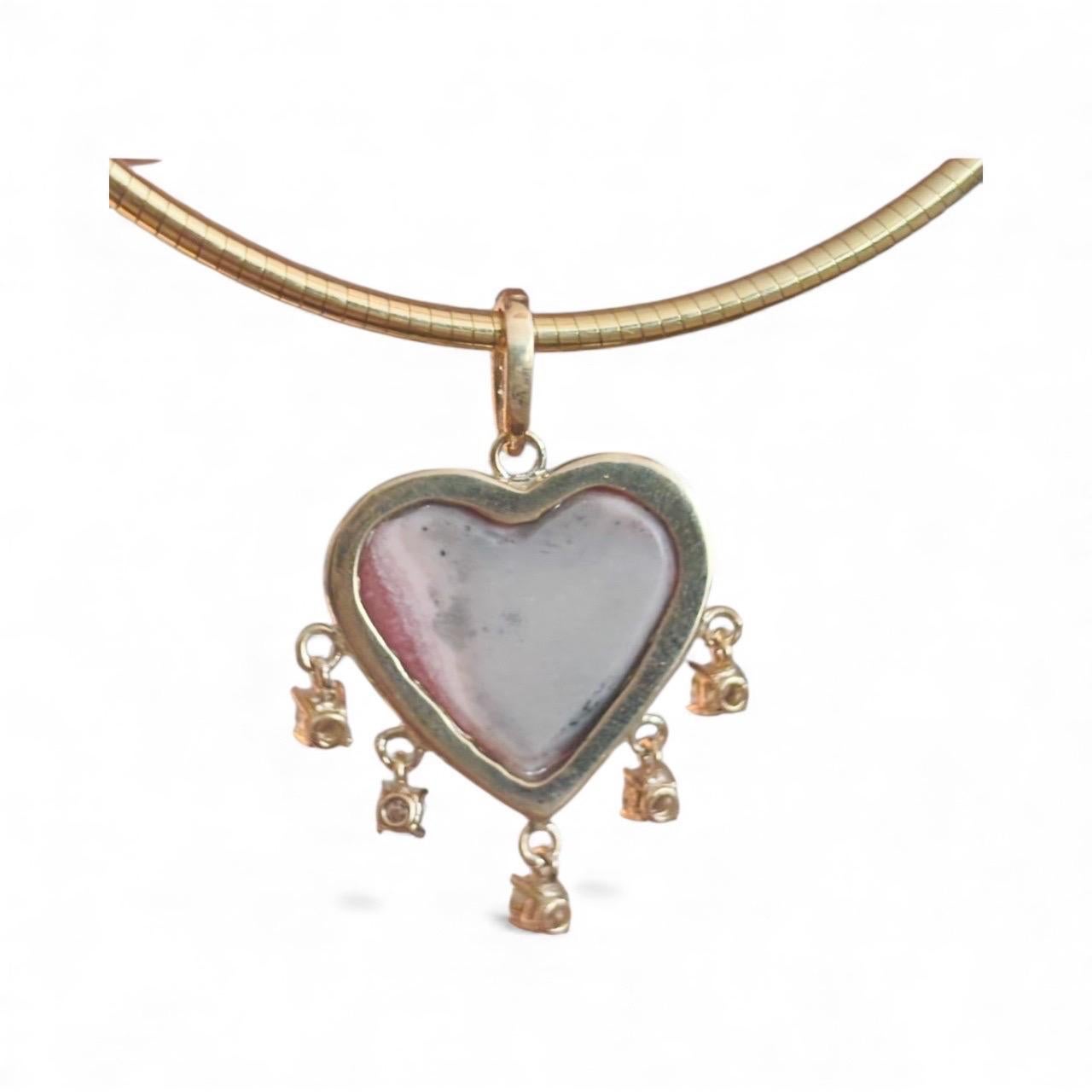 Rhodochrosit Herz-Anhänger mit Smaragd und Diamanten im Angebot 5