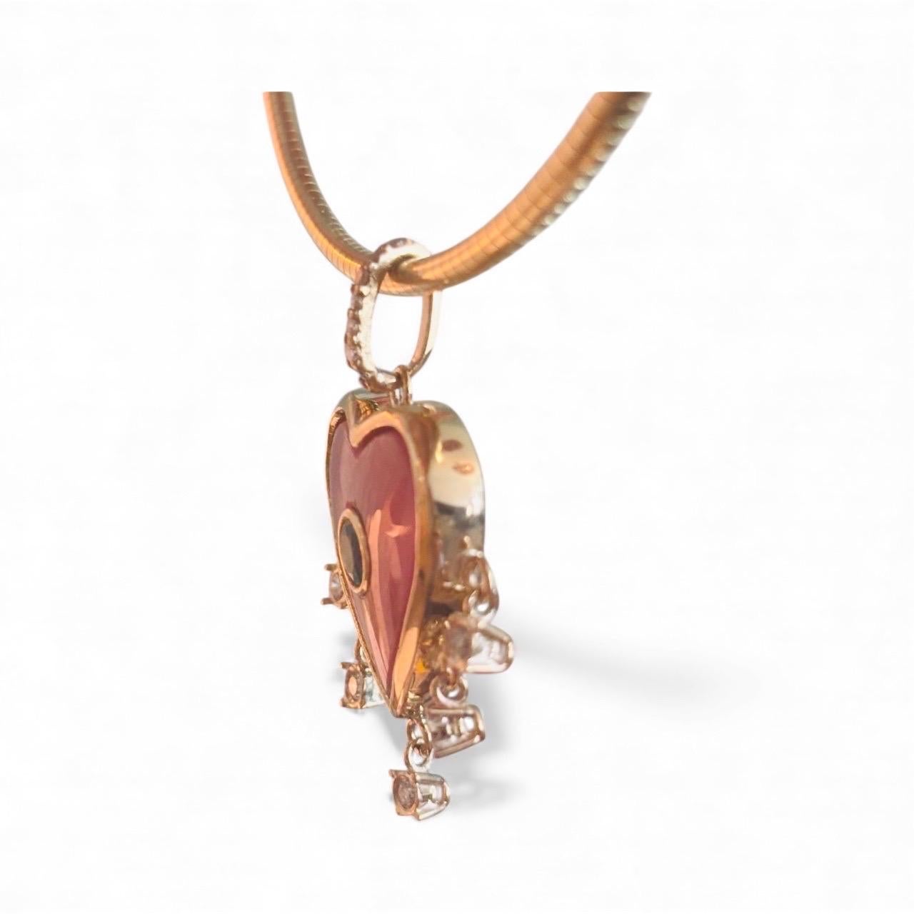 Rhodochrosit Herz-Anhänger mit Smaragd und Diamanten im Zustand „Neu“ im Angebot in New York, NY