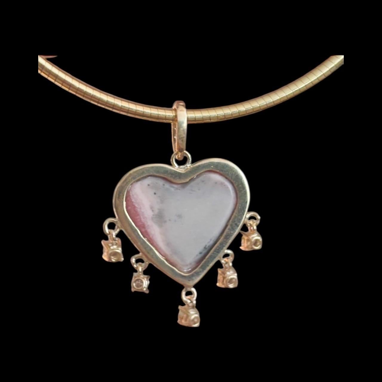 Rhodochrosit Herz-Anhänger mit Smaragd und Diamanten für Damen oder Herren im Angebot