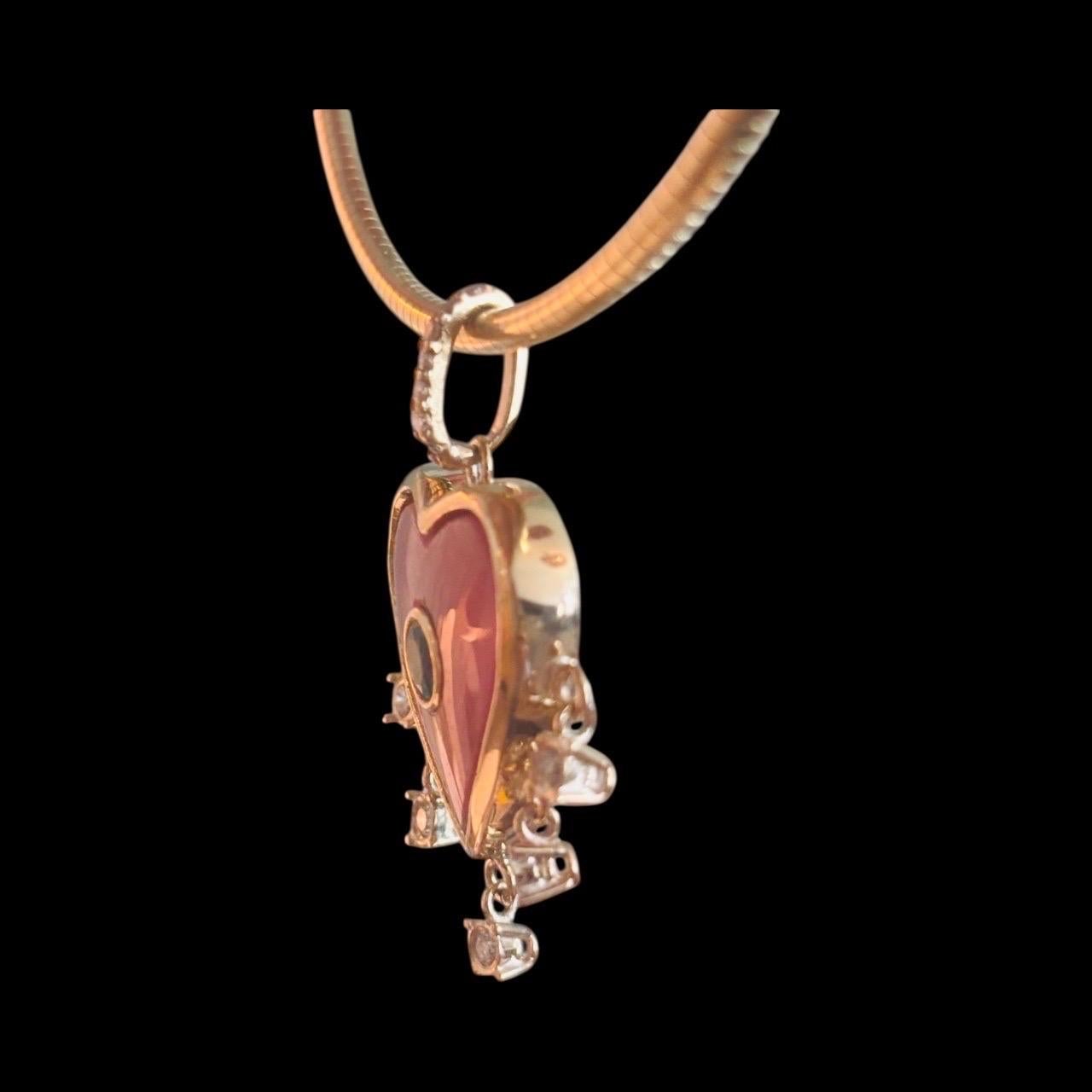 Rhodochrosit Herz-Anhänger mit Smaragd und Diamanten im Angebot 4