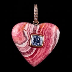 Rhodochrosite Heart Pendant with Spinel, Diamonds & 14k Gold