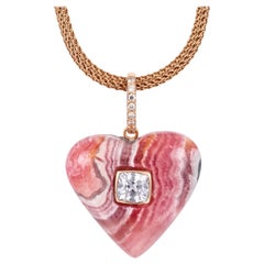 Rhodochrosite Heart Pendant with Spinel, Diamonds & 14k Gold