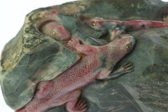Rhodochrosite Lizard Frog Gemstone Carved Animal Handmade Chinese Sculpture