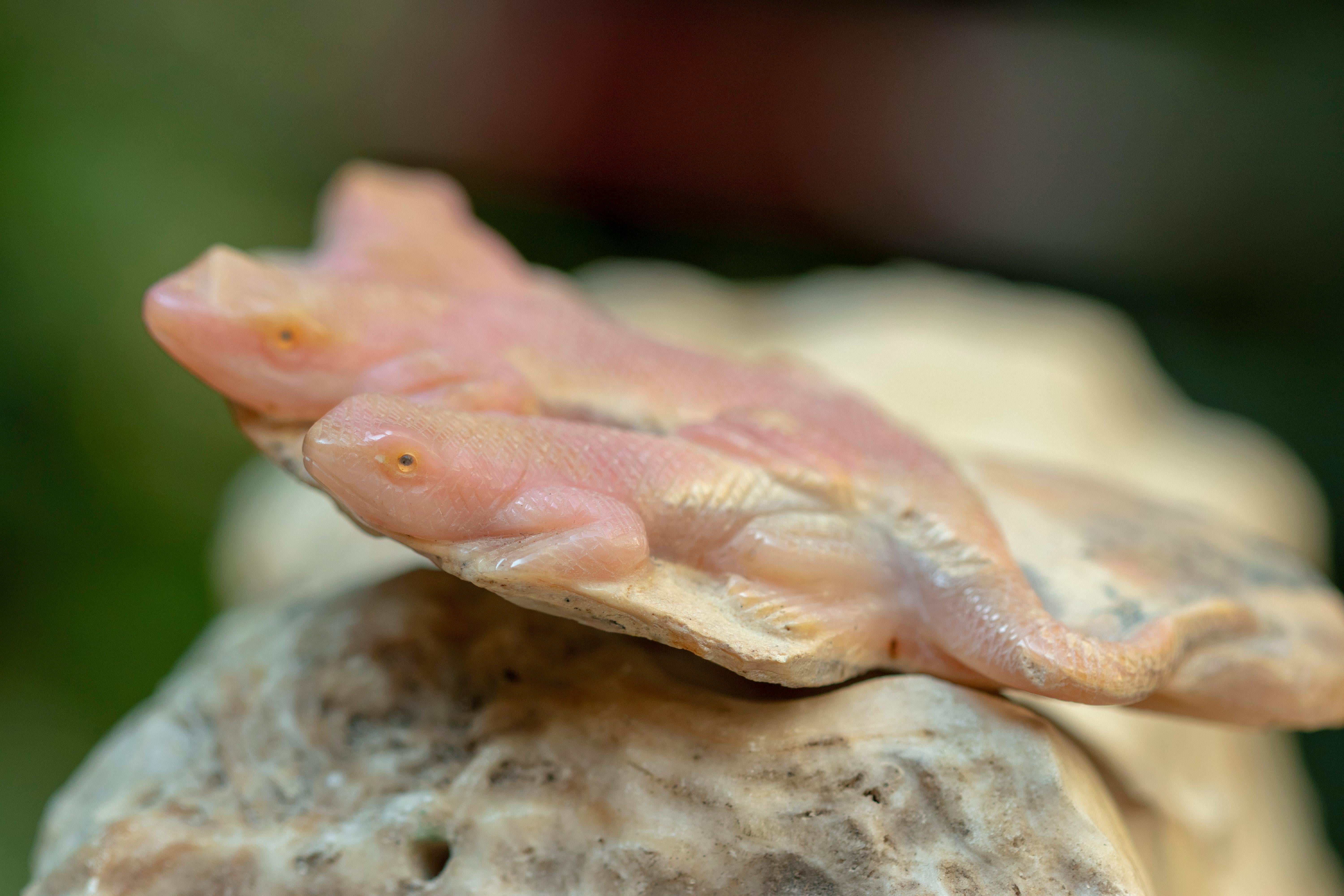 Other Rhodochrosite Lizard Gemstone Carved Animal Handmade Chinese Sculpture For Sale