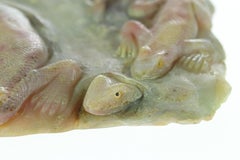 Rhodochrosite Lizard Gemstone Carved Animal Handmade Chinese Statue Sculpture