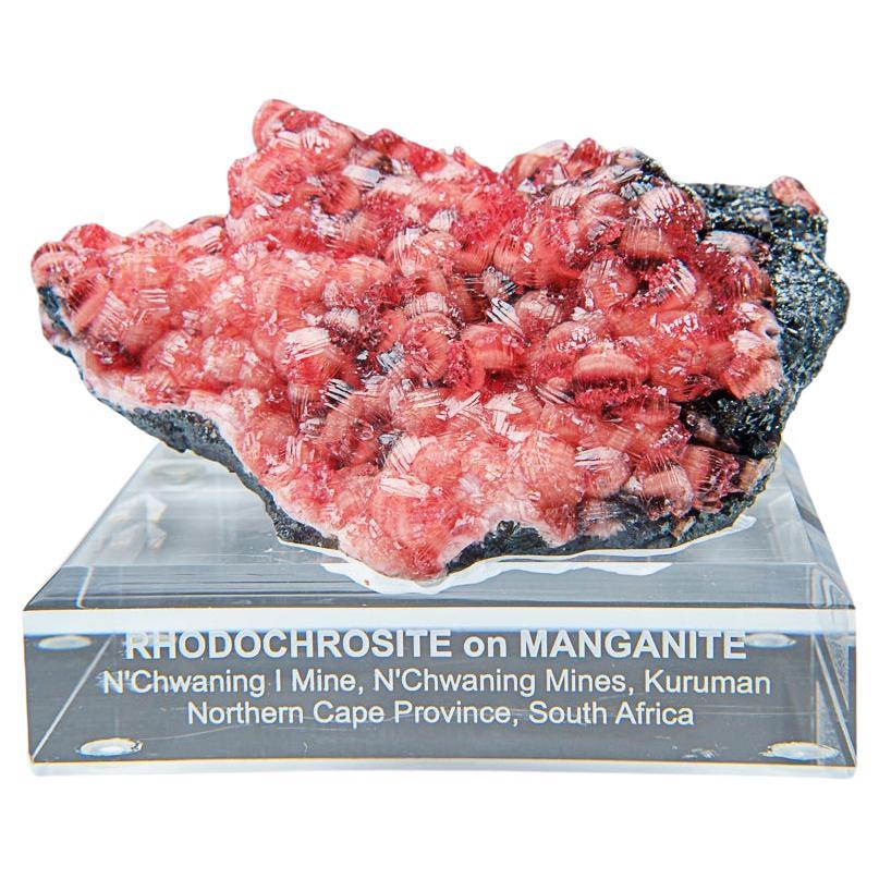 Rhodochrosite on Manganite from N'Chwaning II Mine, South Africa For Sale