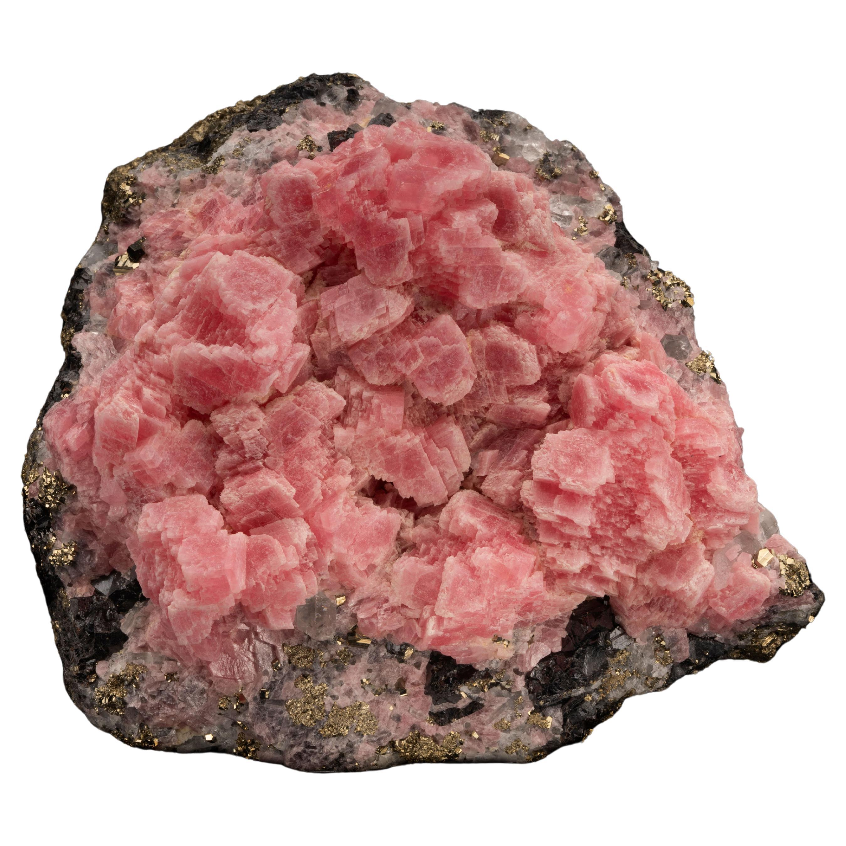Rhodochrosite on Pyrite and Tetrahedrite For Sale