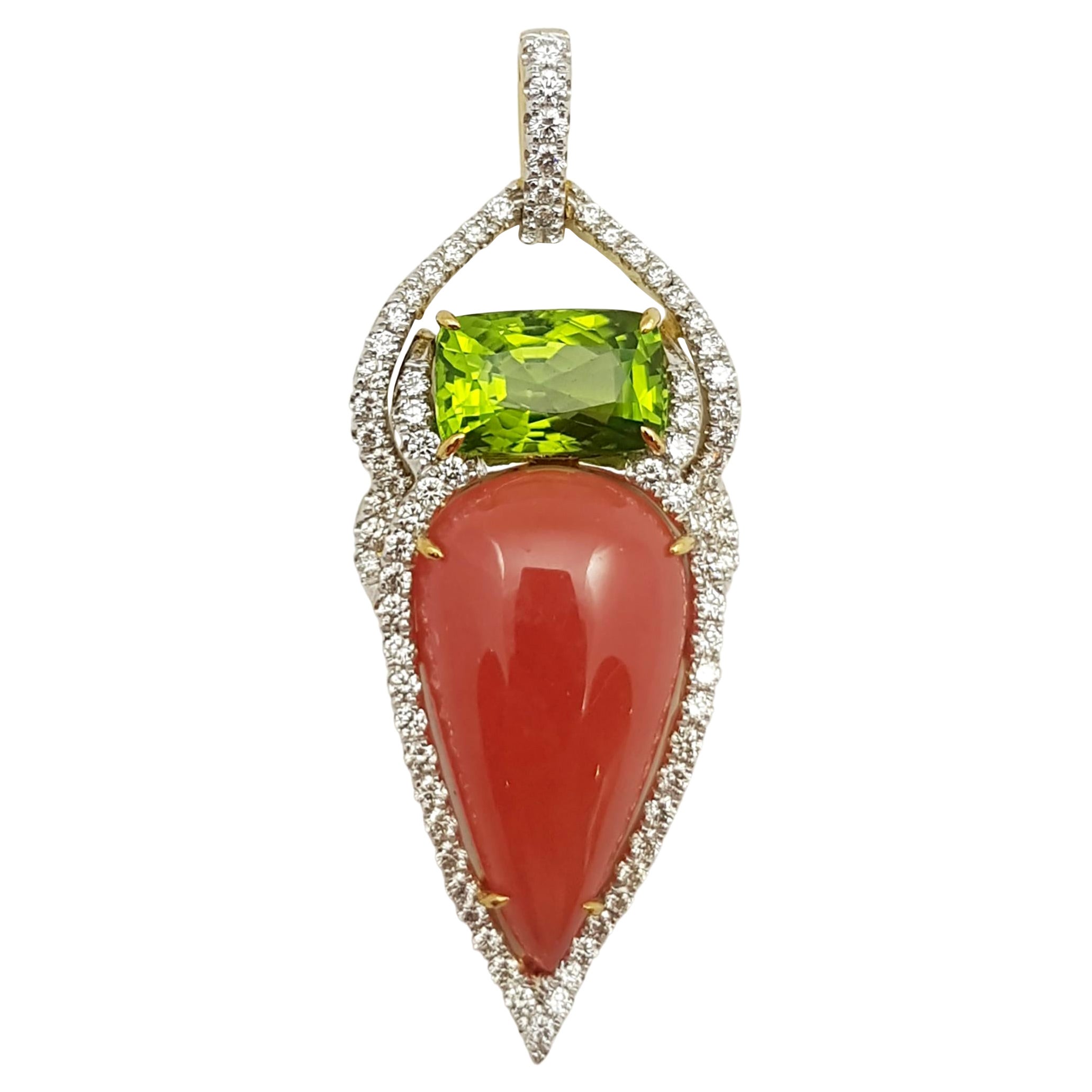 Rhodochrosit, Peridot und Diamant-Anhänger in 18 Karat Goldfassung