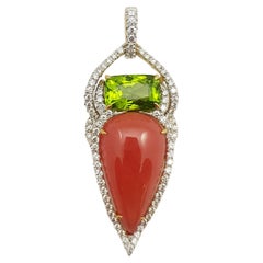 Rhodochrosit, Peridot und Diamant-Anhänger in 18 Karat Goldfassung