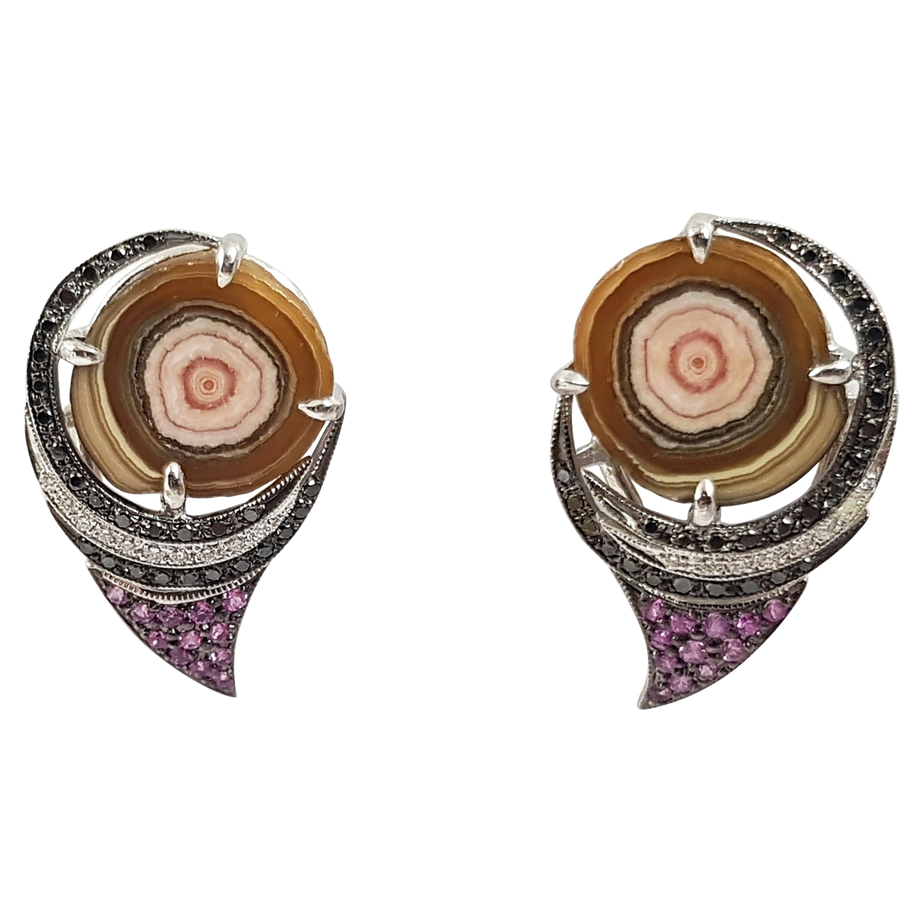 Ohrringe aus Rhodochrosit und rosa Saphir in 18 Karat Weißgold von Kavant und Sharart im Angebot