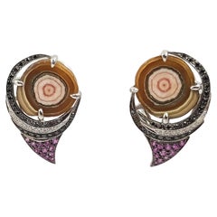Boucles d'oreilles en rhodochrosite et saphir rose en or blanc 18 carats de Kavant and Sharart
