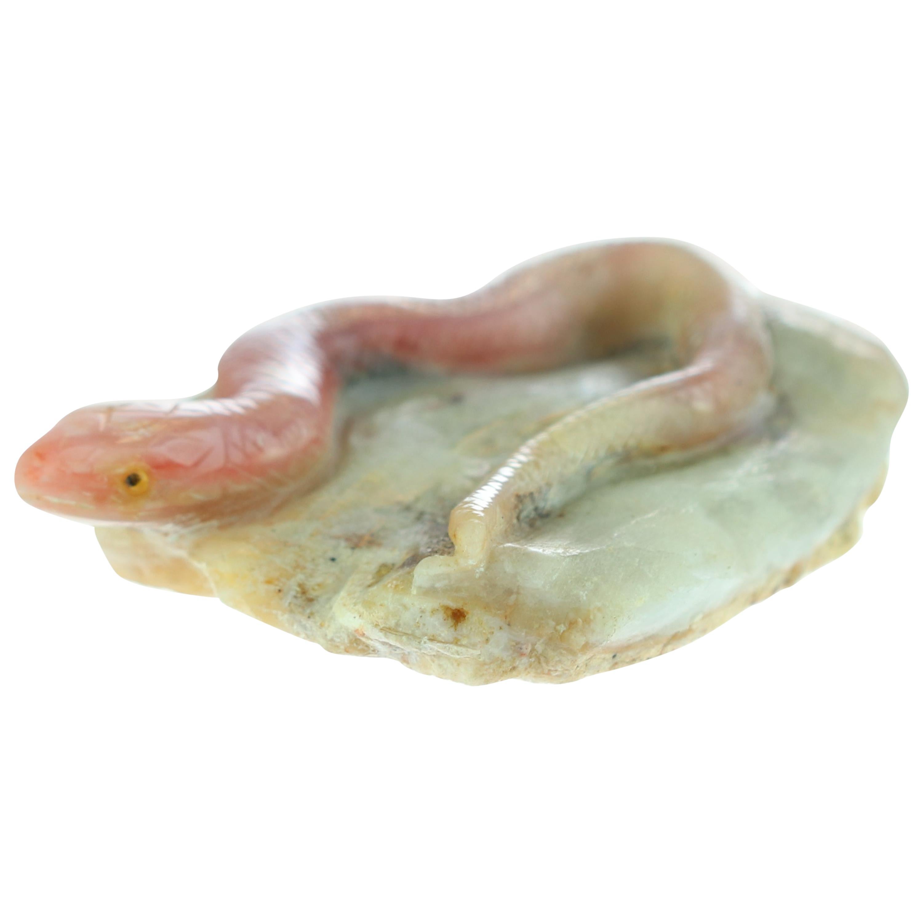 Rhodochrosite Pink Snake Figurine Carved Animal Artisanal Chinese Sculpture For Sale
