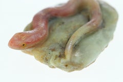 Rhodochrosite Pink Snake Figurine Carved Animal Artisanal Chinese Sculpture