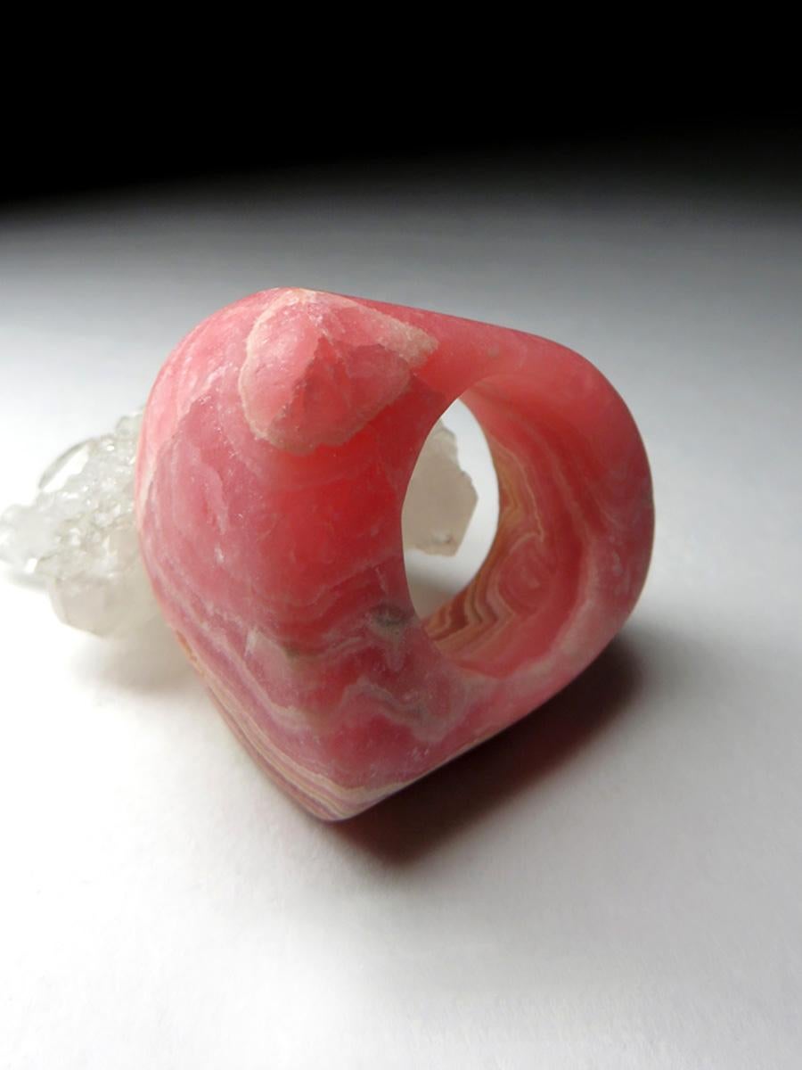 Rhodochrosite Ring Solid Stone Ring Statement Jewelry For Sale 2