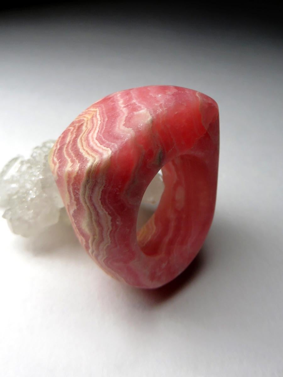 Mixed Cut Rhodochrosite Ring Solid Stone Ring Statement Jewelry For Sale