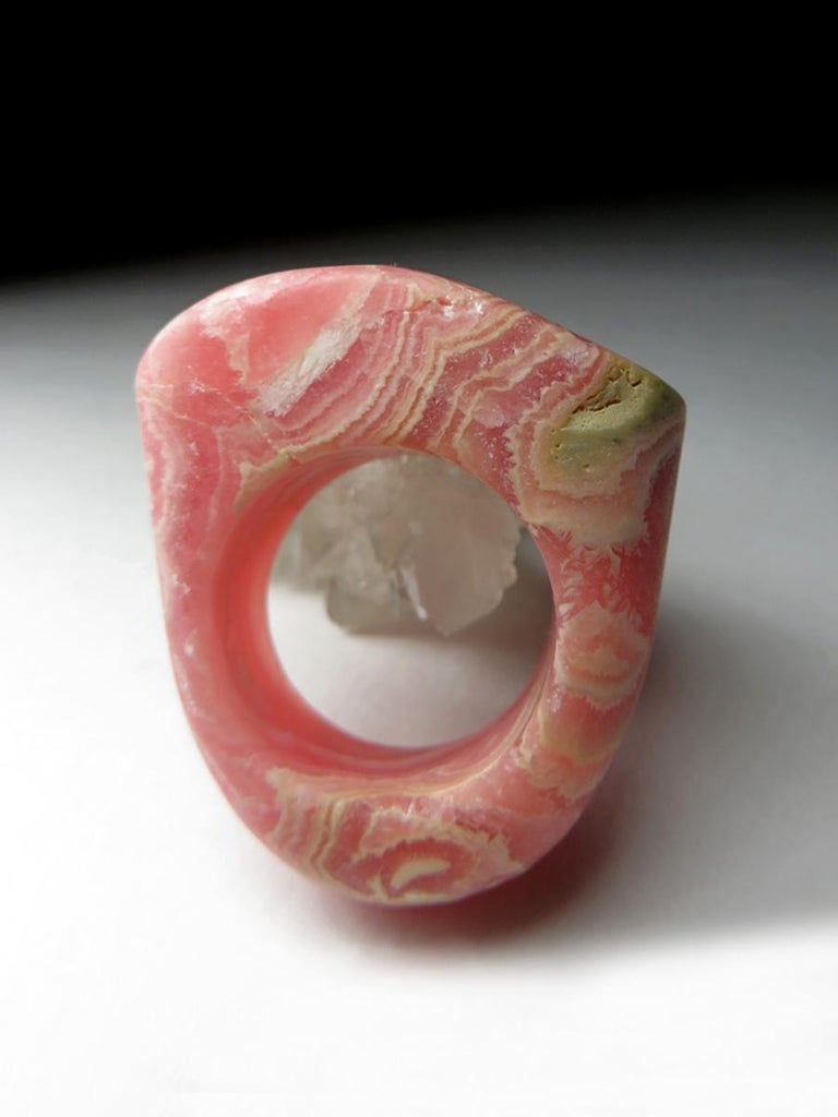 Rhodochrosite Ring Solid Stone Ring Statement Jewelry For Sale 3