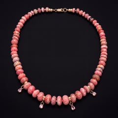 Rhodochrosite Rondelle Fringe Necklace with Pink Spinel & 14k Gold
