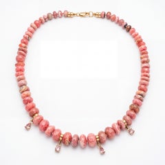 Rhodochrosite Rondelle Fringe Necklace with Pink Spinel & 14k Gold