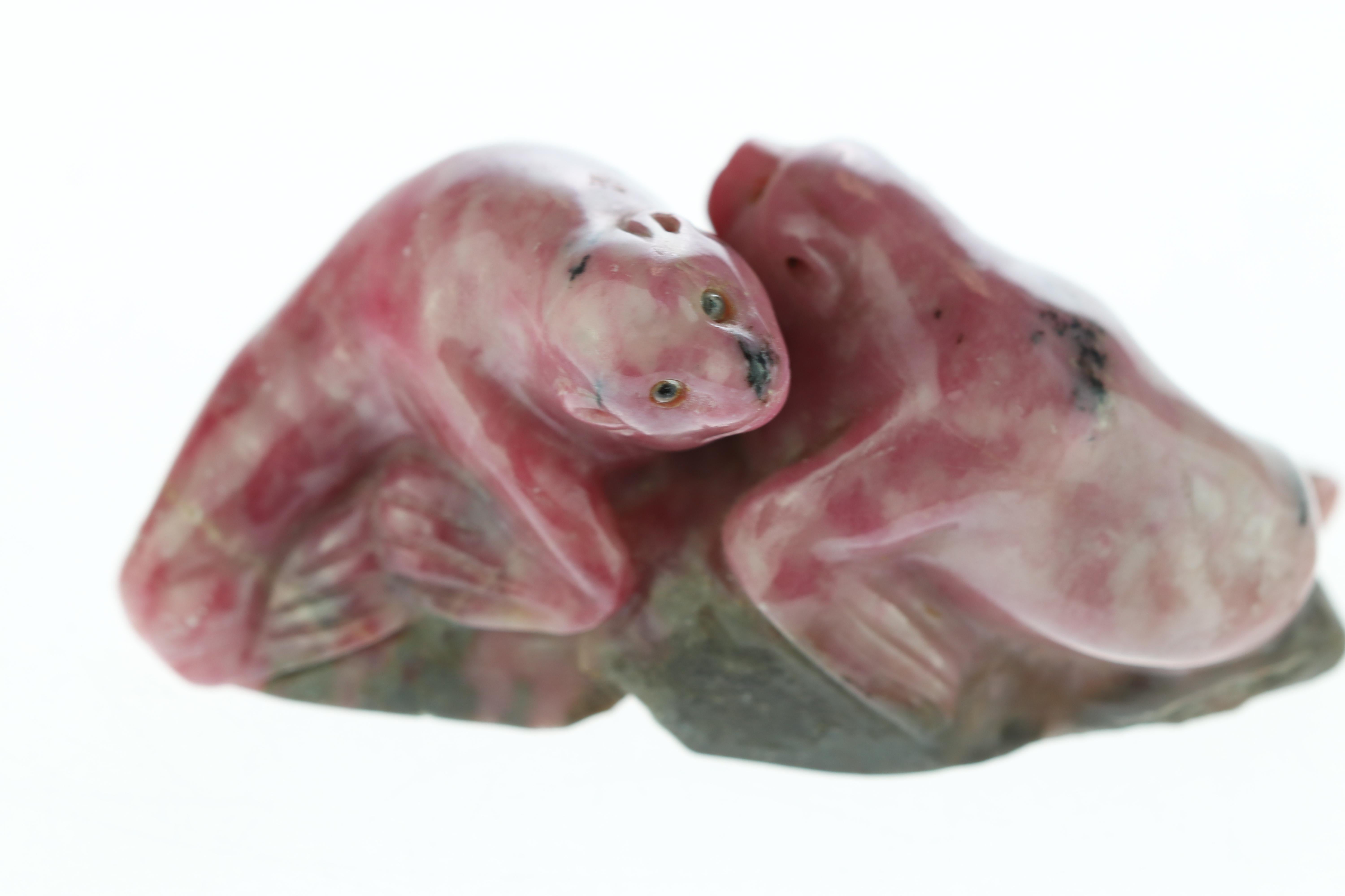 Chinese Export Rhodochrosite Seal Figurine Carved Animal Handmade Chinese Statue Sculpture For Sale