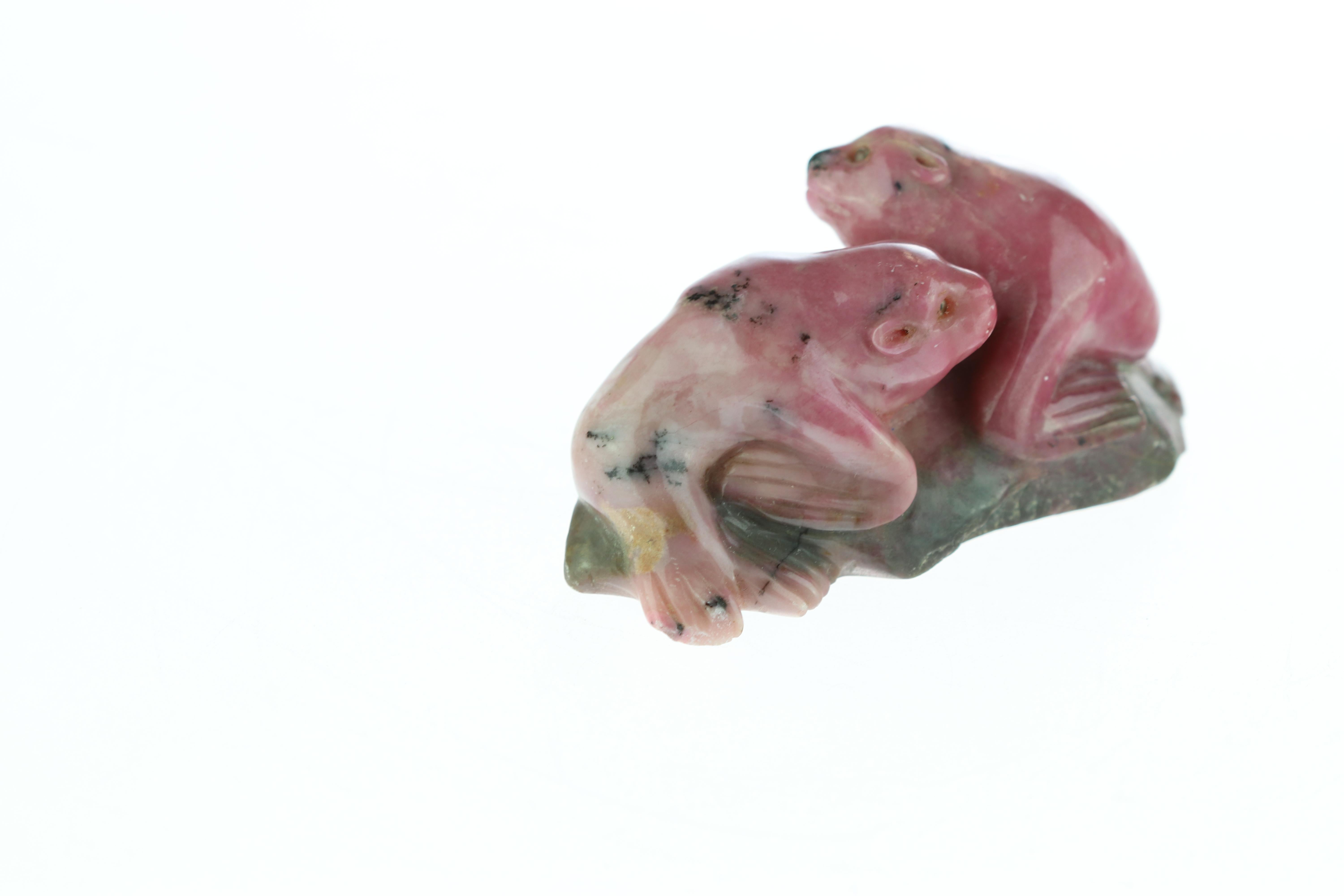 Hong Kong Rhodochrosite Seal Figurine Carved Animal Handmade Chinese Statue Sculpture For Sale