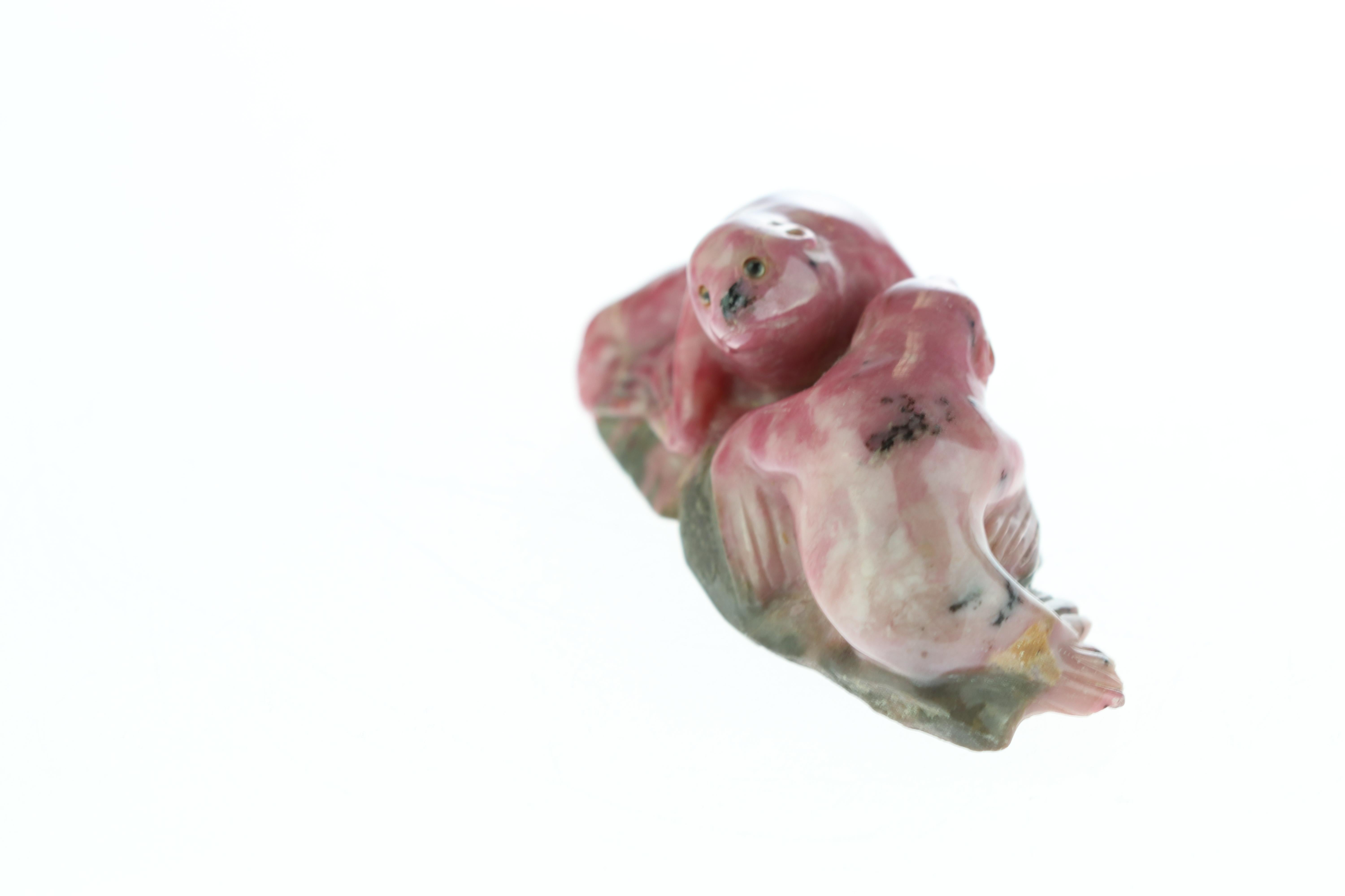 Hand-Carved Rhodochrosite Seal Figurine Carved Animal Handmade Chinese Statue Sculpture For Sale