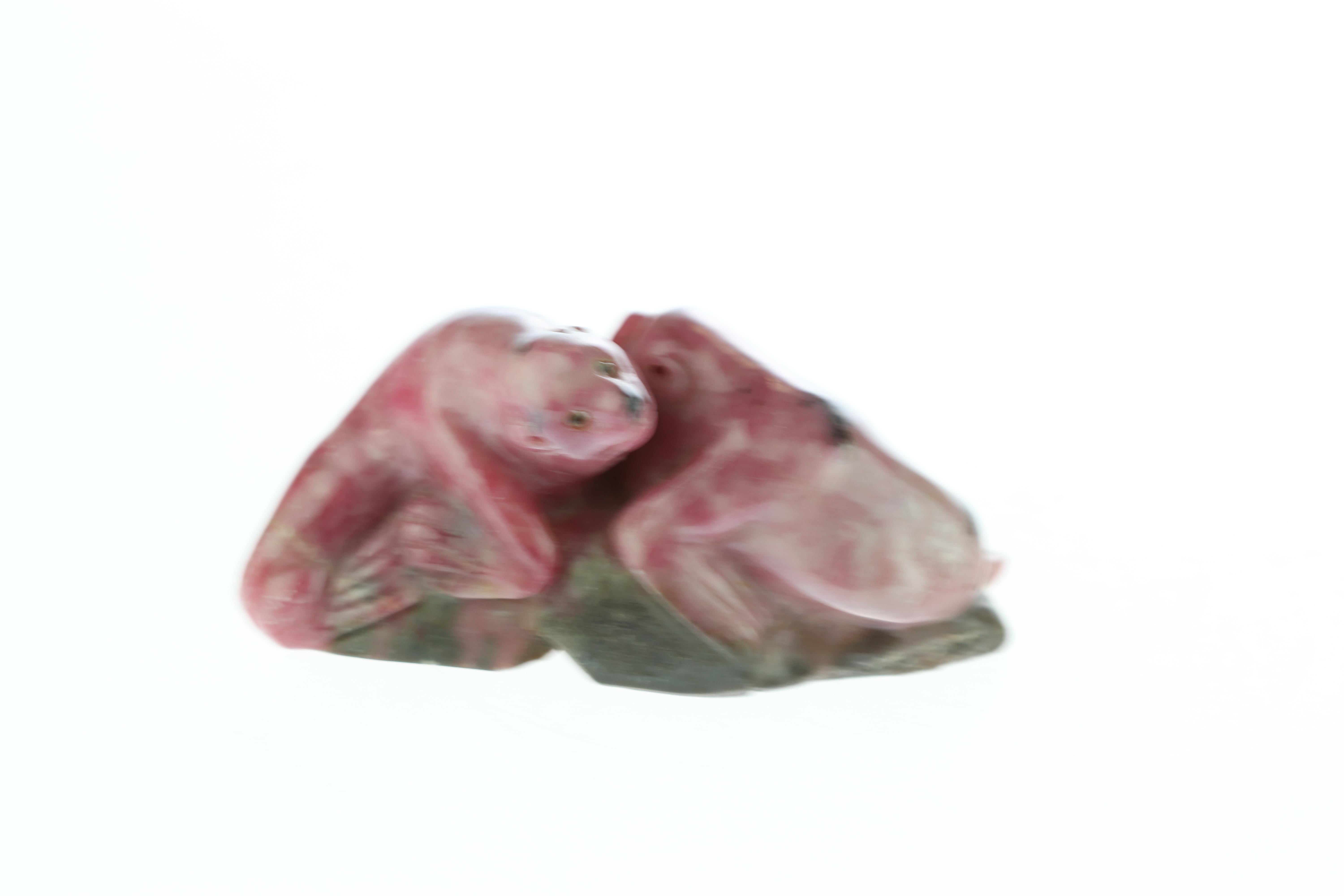 Rhodochrosite Seal Figurine Carved Animal Handmade Chinese Statue Sculpture In Excellent Condition For Sale In Milano, IT