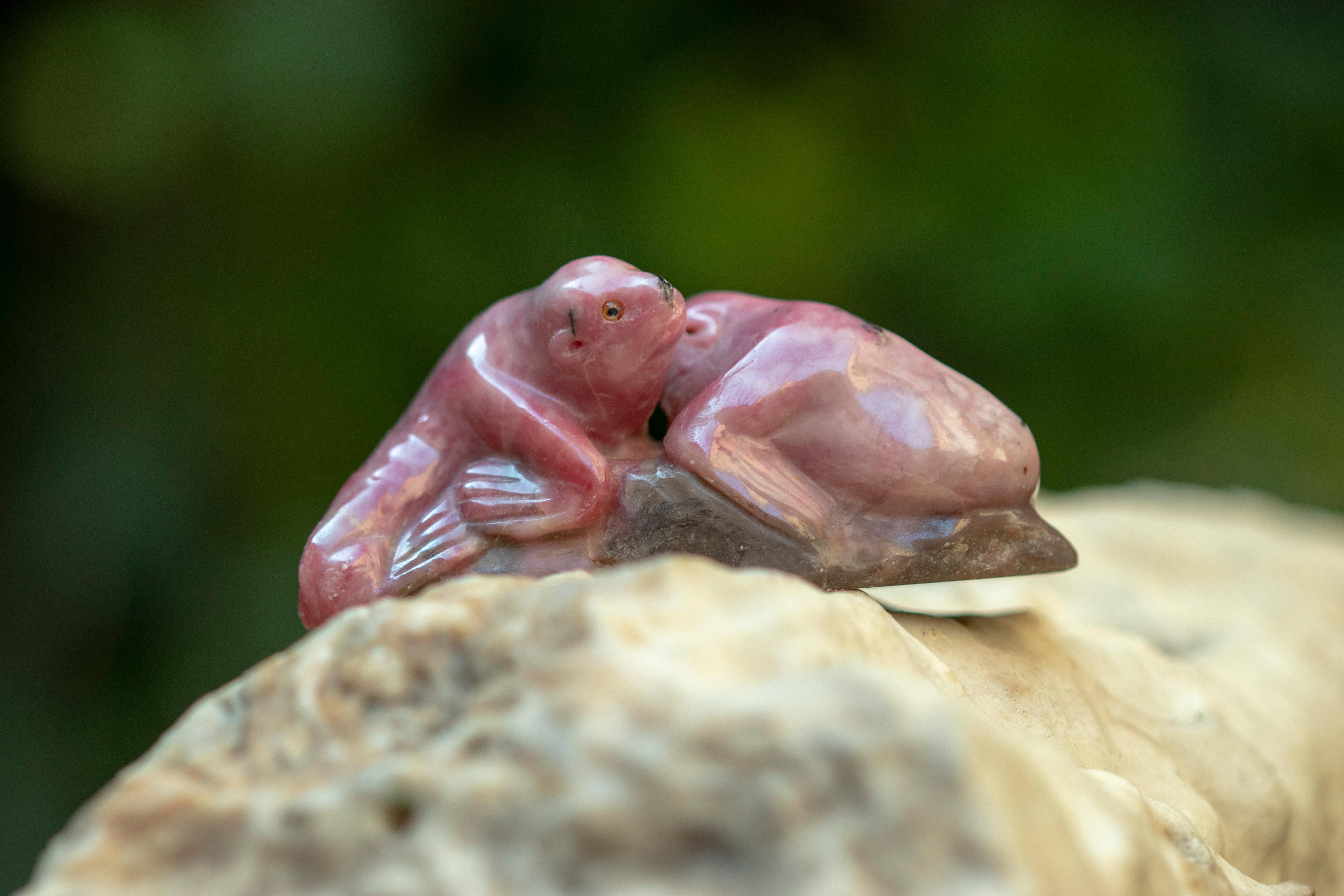 Other Rhodochrosite Seal Figurine Carved Animal Handmade Chinese Statue Sculpture For Sale