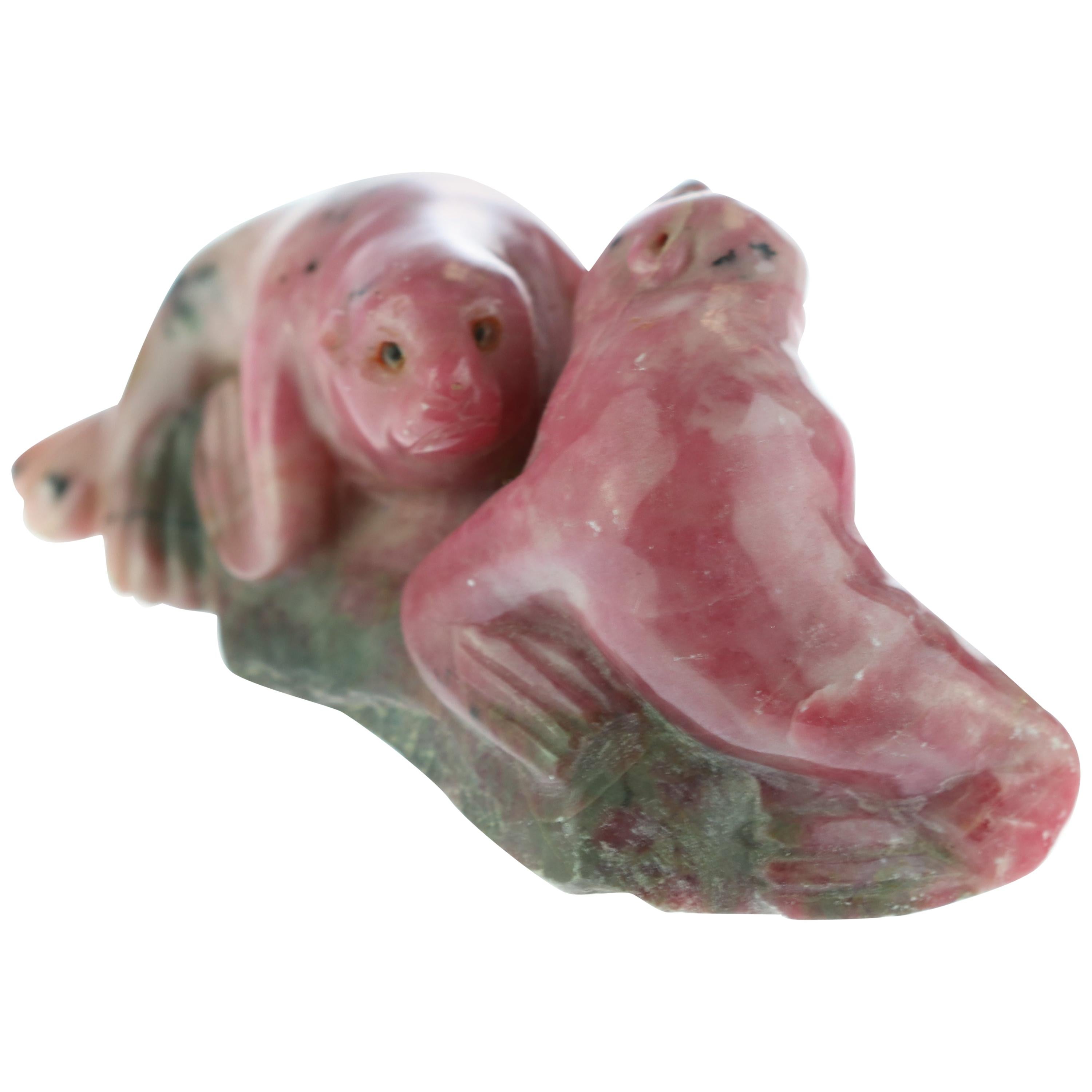 Rhodochrosite Seal Figurine Carved Animal Handmade Chinese Statue Sculpture For Sale