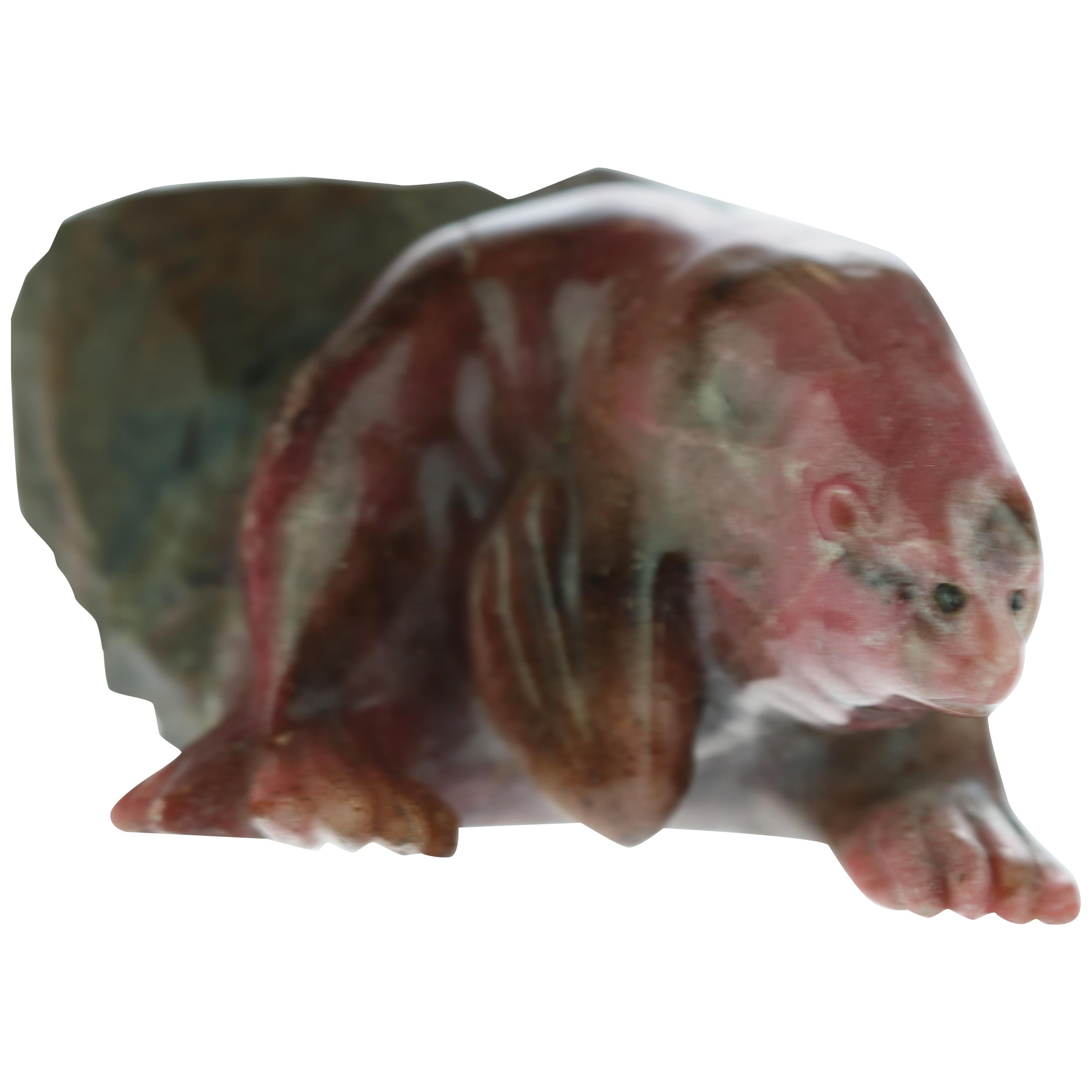 Rhodochrosite Seal Figurine Carved Animal Handmade Chinese Statue Sculpture For Sale