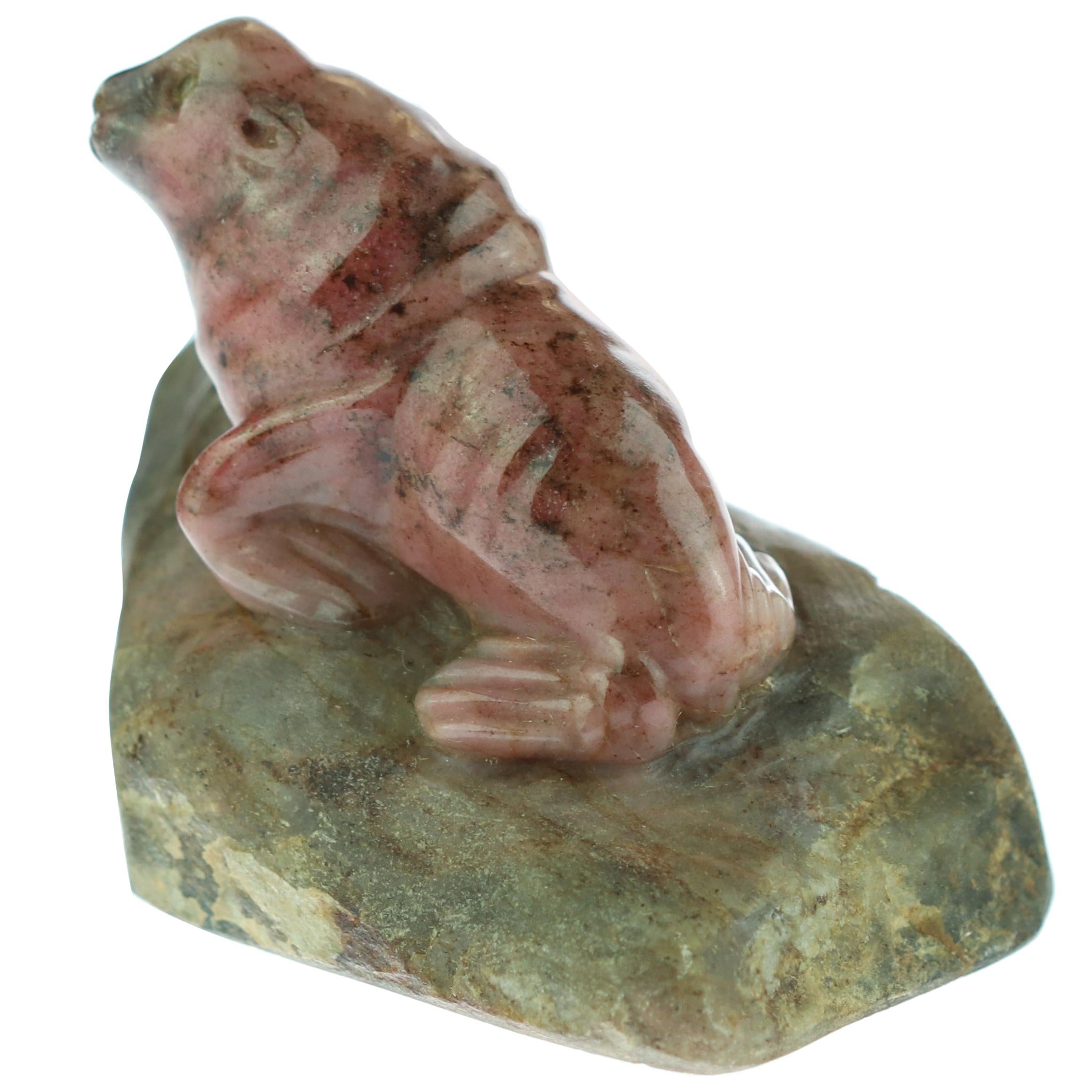 Rhodochrosite Seal Gemstone Carved Animal Handmade Chinese Sculpture For Sale
